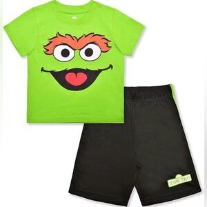 Sesame Street Oscar The Grouch Boys’ T-Shirt and Short Set green 2T